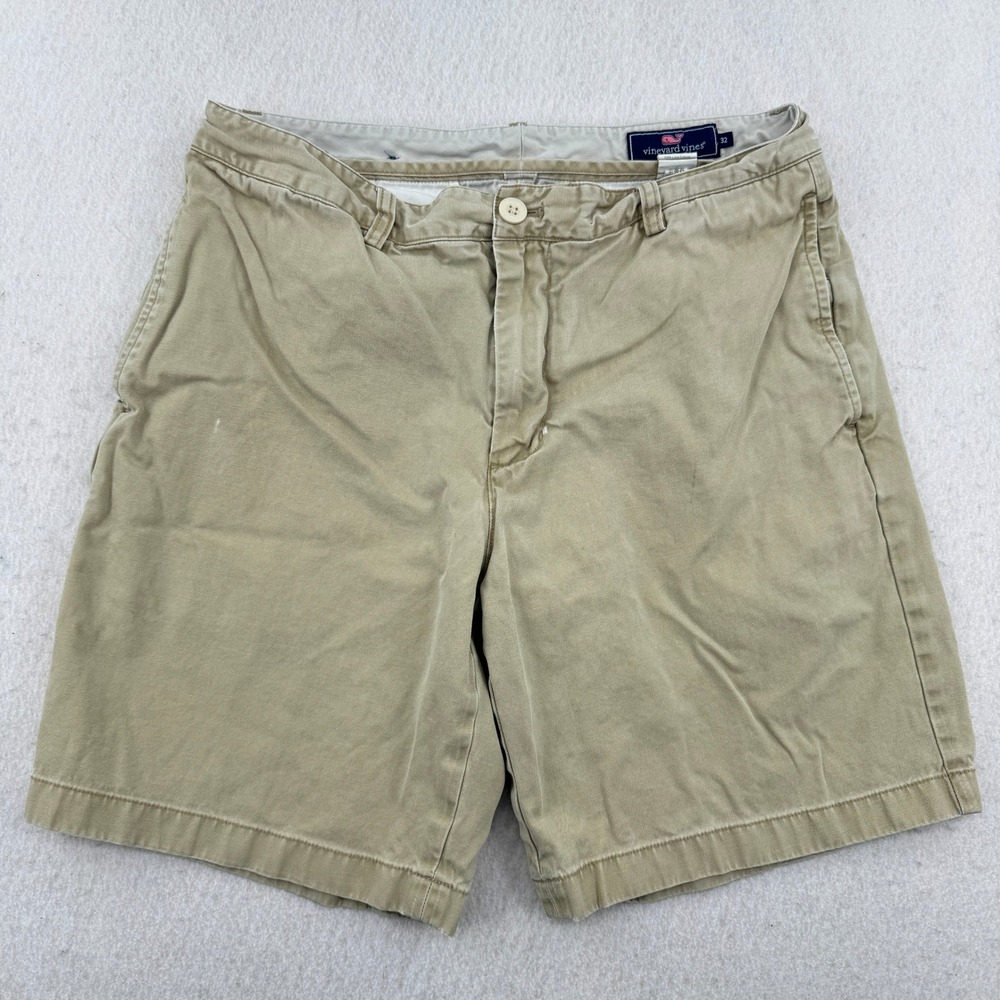 Vineyard Vines Club Shorts Mens 32 Khaki Tan Washed Cotton Twill Chino Shorts